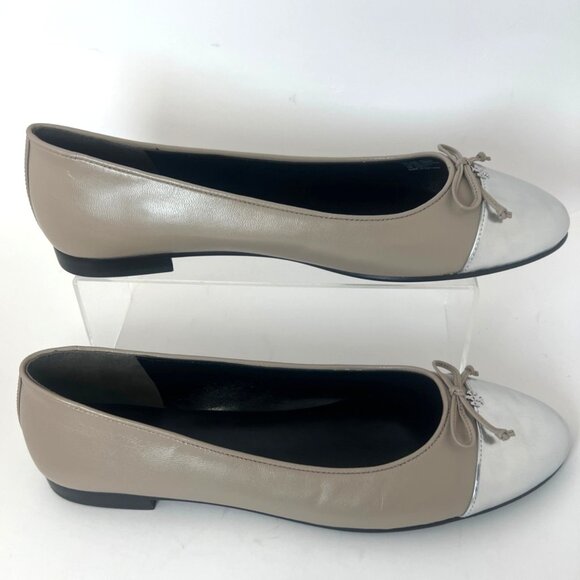 Tory Burch Cap-Toe Ballet Flats Oyster Silver Leather Womens Flats Size 11 - Picture 4 of 10